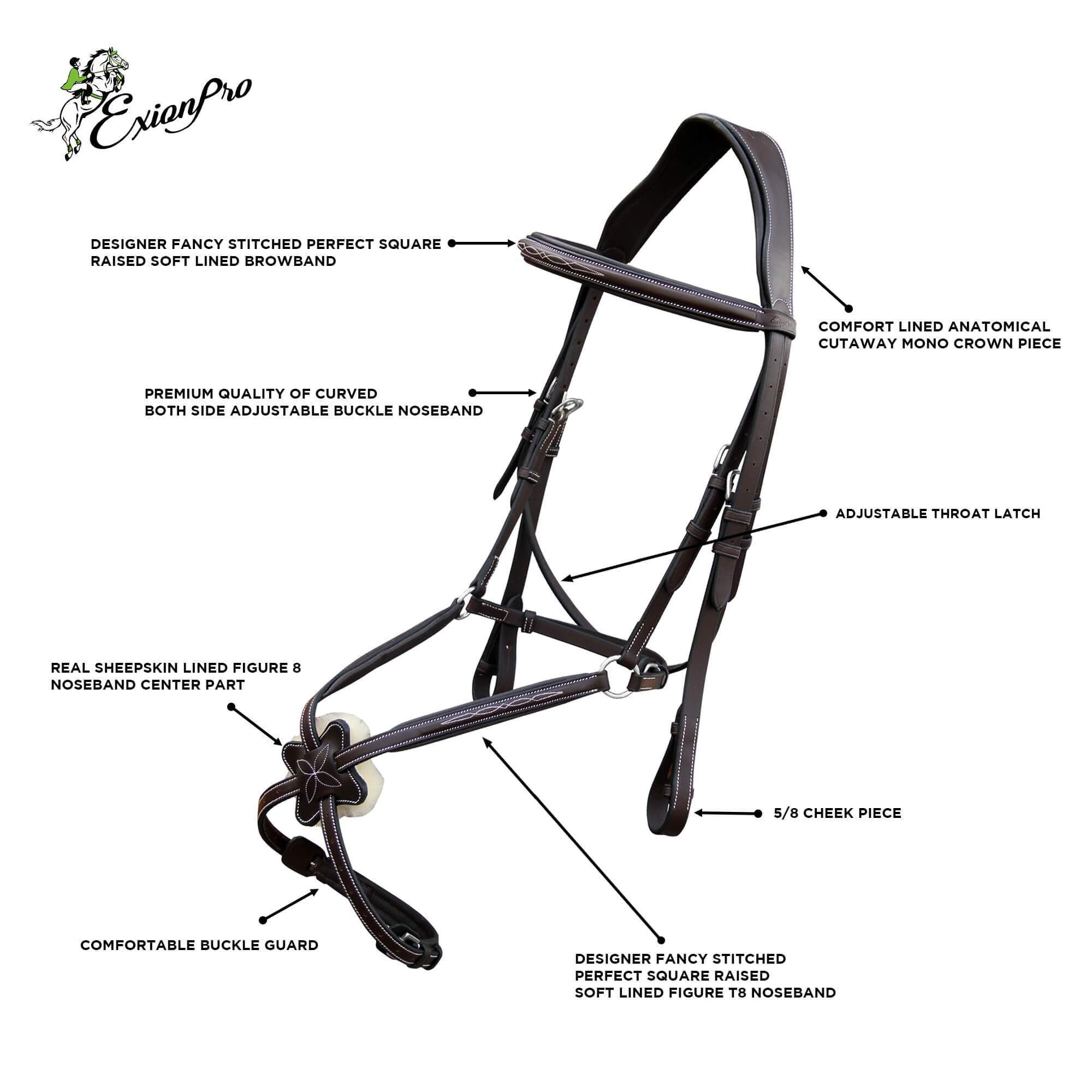 ExionPro Padded Ear Free Monocrown Crown Piece Figure 8 Bridle & Reins by Bridles & Reins - alternate view 5