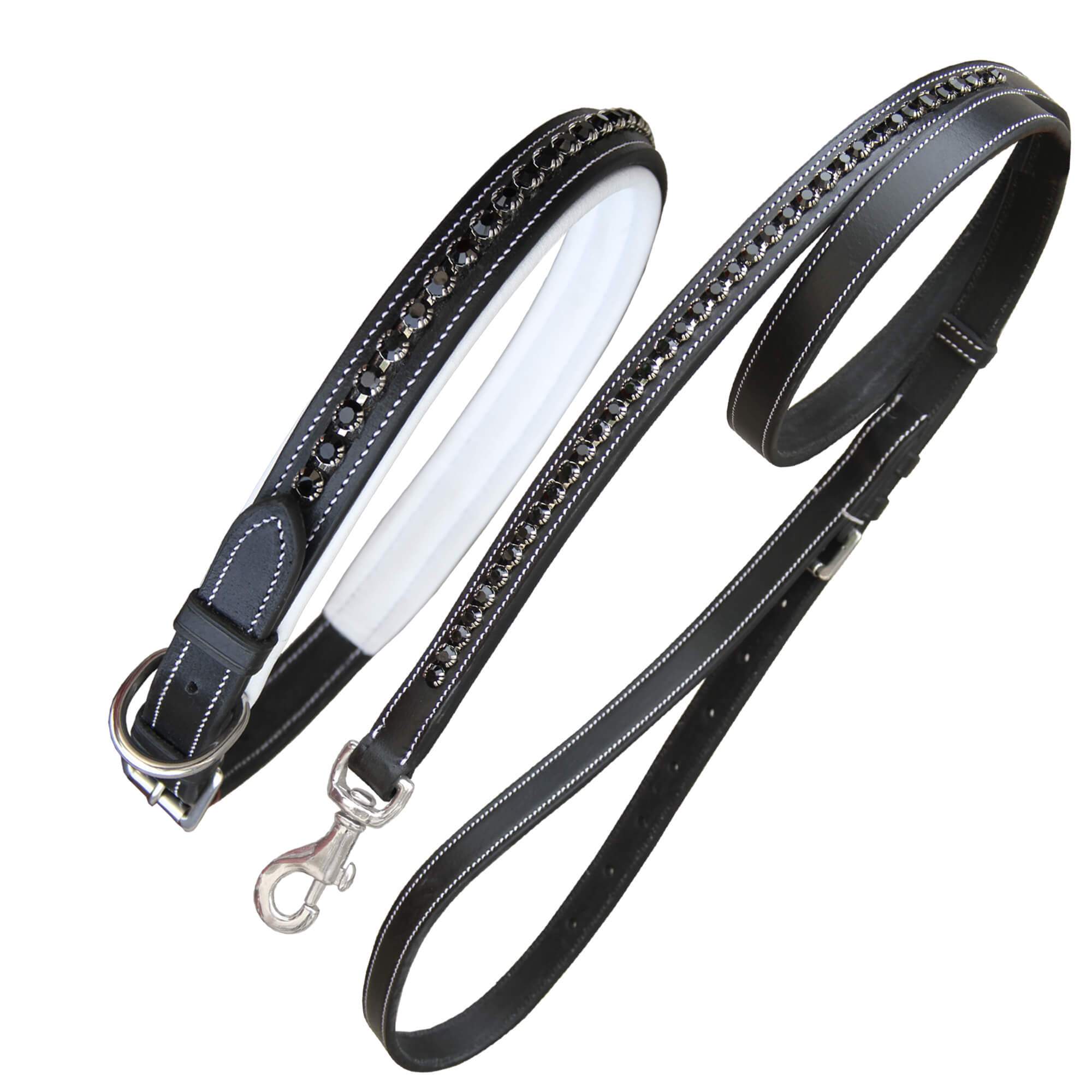 ExionPro Black Bling Dog Collar With Leash by Bridles & Reins