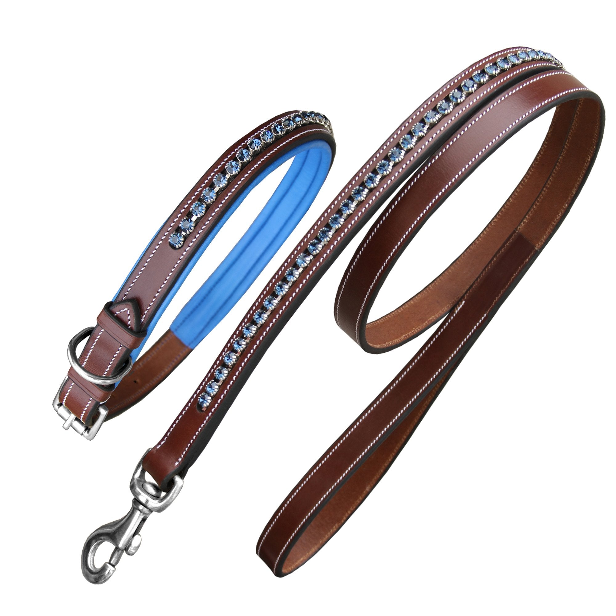ExionPro Dark Blue Bling Dog Collar With Leash by Bridles & Reins