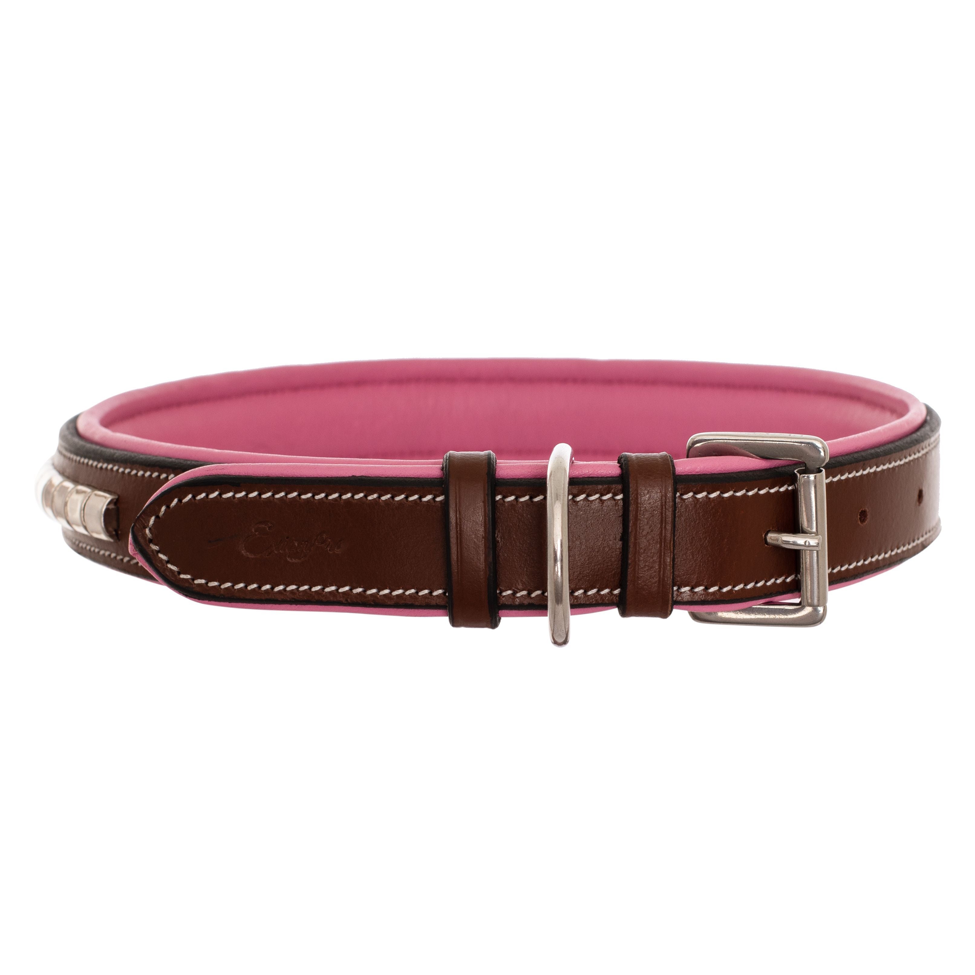 ExionPro Silver Clincher Padded Leather Dog Collar - Pink Padding by Bridles & Reins - alternate view 3