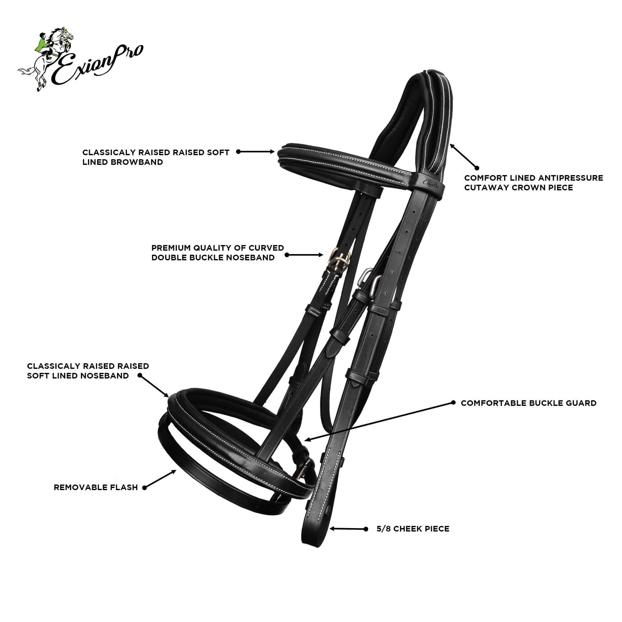 ExionPro Pressure Relief Crown Raised Padded Jumping Bridle with Reins by Bridles & Reins - alternate view 5