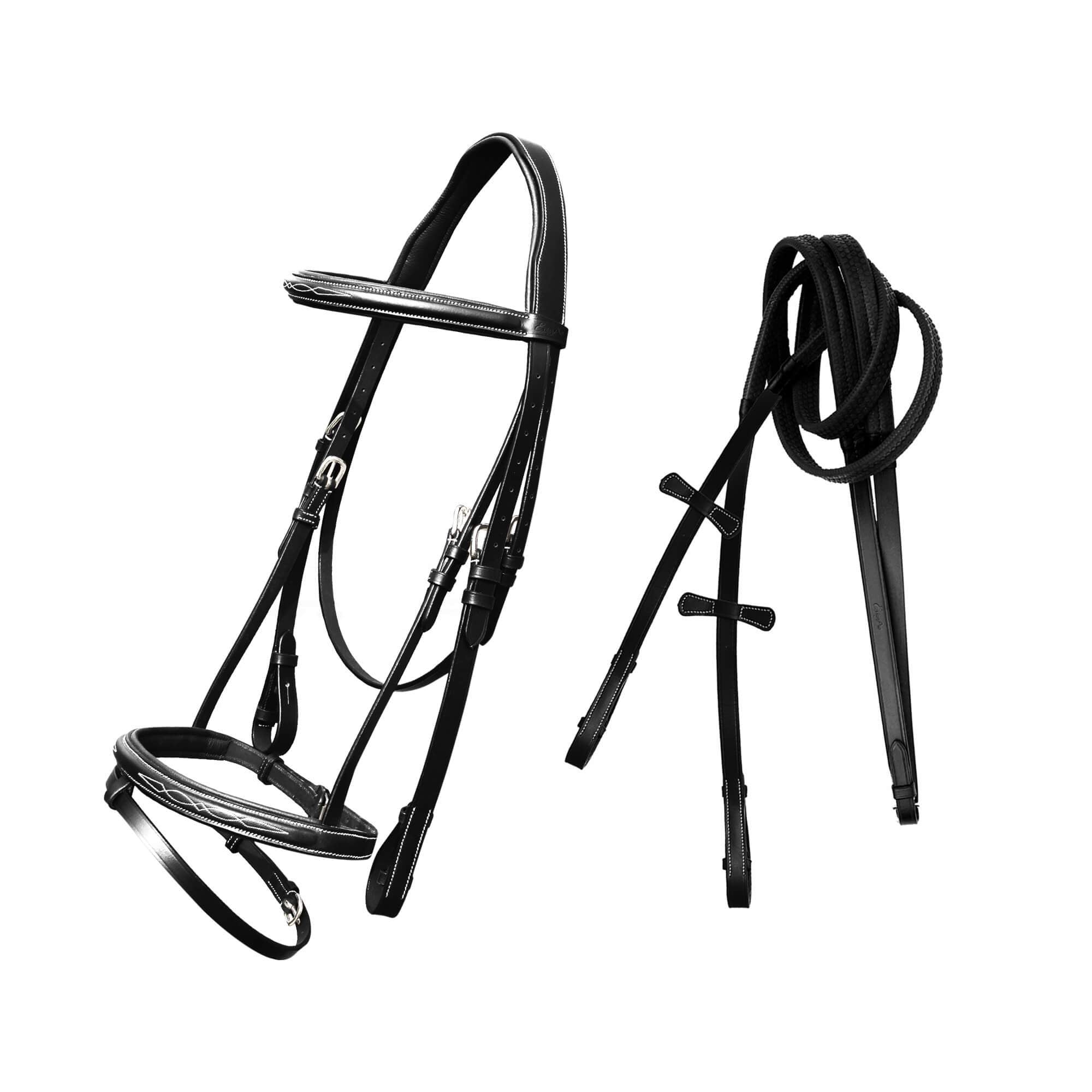 ExionPro Twin Designer Fancy Stitched English Snaffle Bridle with Reins by Bridles & Reins