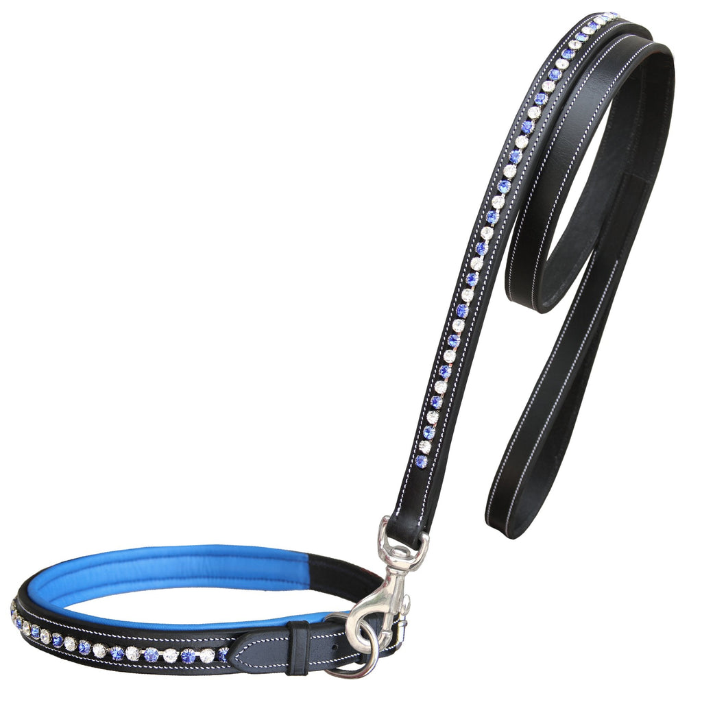 ExionPro White & Blue Bling Dog Collar With Leash by Bridles & Reins - alternate view 2