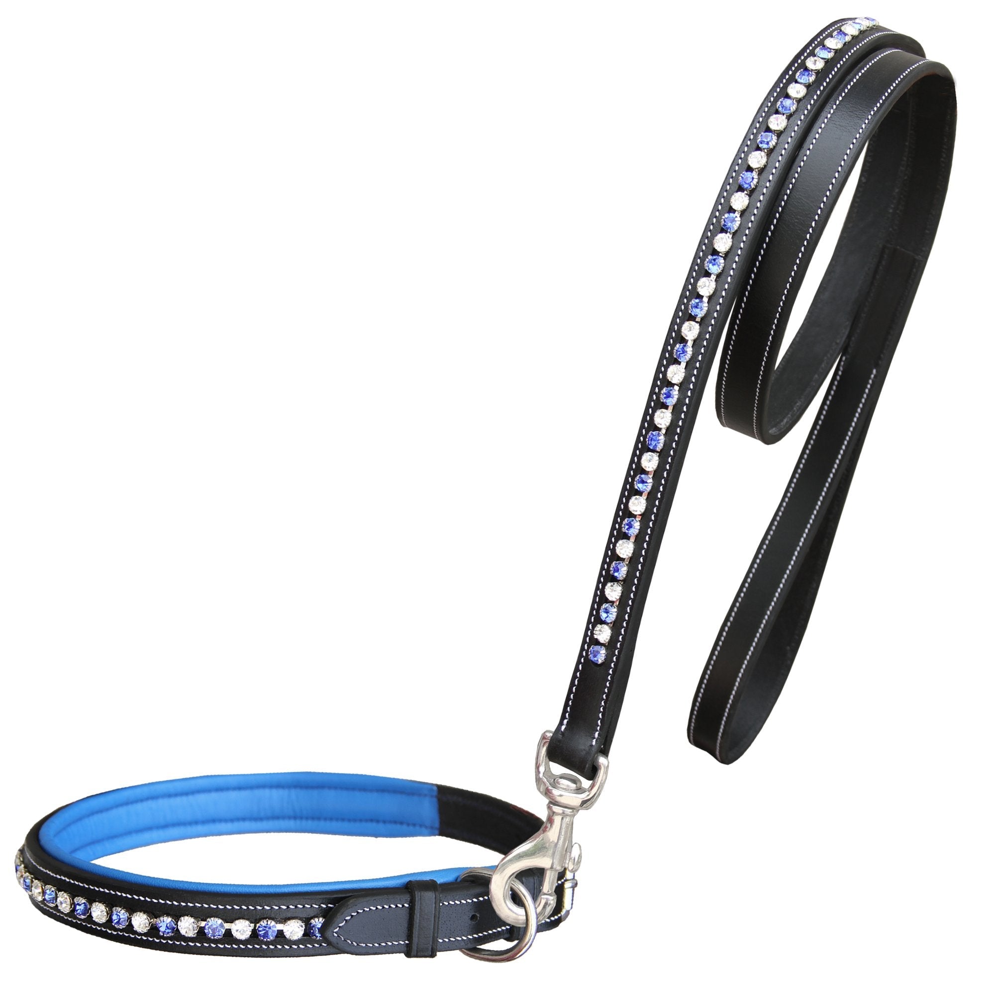 ExionPro White & Blue Bling Dog Collar With Leash by Bridles & Reins - alternate view 2