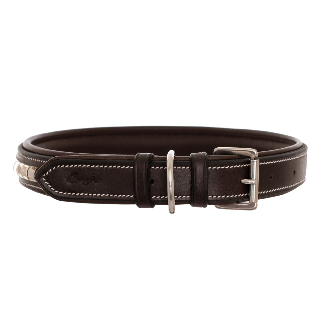 ExionPro Silver Clincher Padded Leather Dog Collar - Brown Padding by Bridles & Reins - alternate view 3
