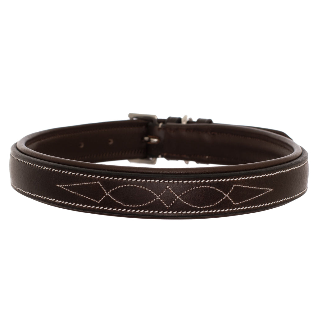 ExionPro Fancy Stitched Padded Leather Dog Collar - Havana Padding by Bridles & Reins