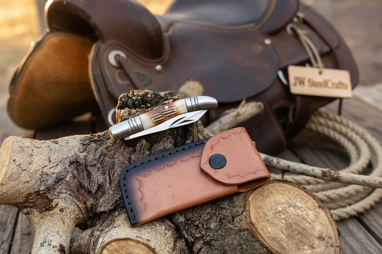 Two-Blade Trapper Knife with Synthetic Stag Horn Handle