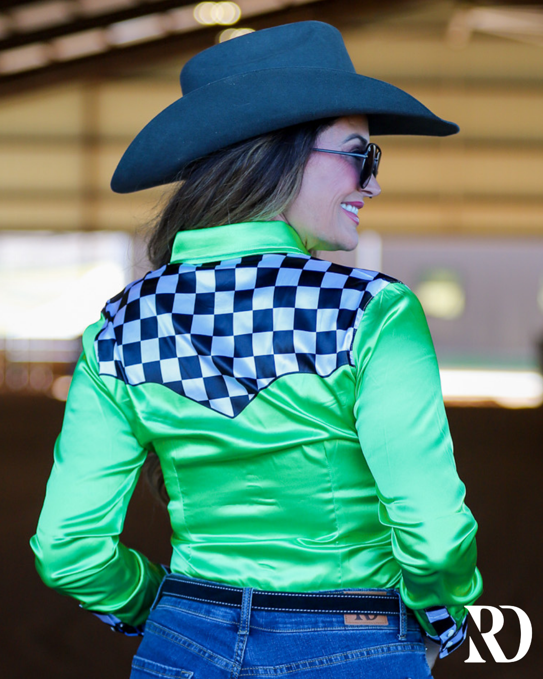 Lime Finish Line Satin Performance Rodeo Shirt — view 2