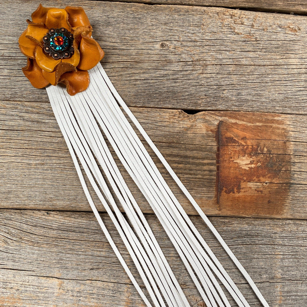 Leather Yellow Rose with White Fringe