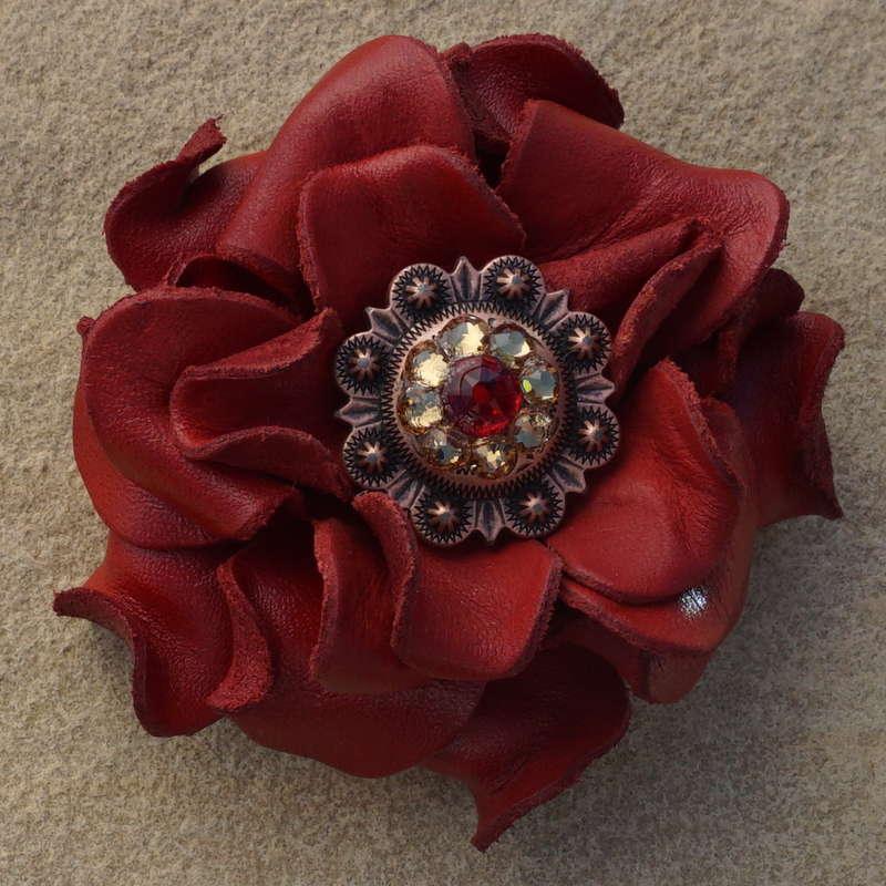 Red Rose Flower With Copper Red & Champagne 1" Concho