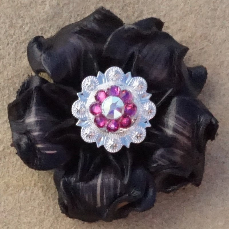 Black Gardenia Leather Flowers - 1" Crystal Conchos - Options — view 4