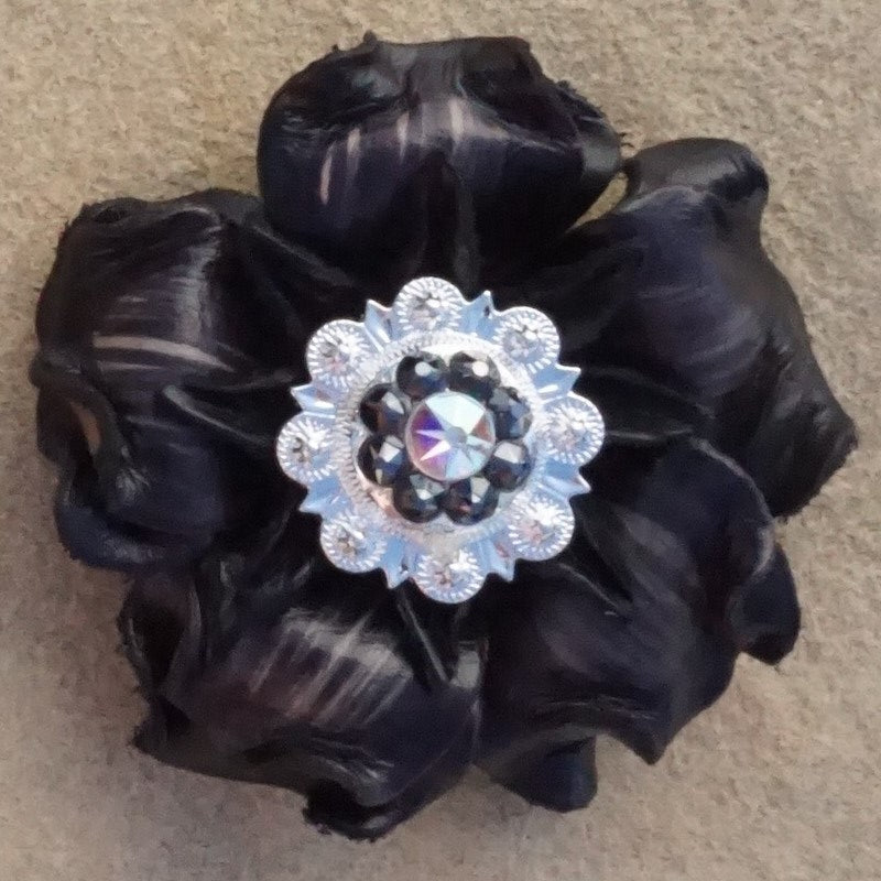 Black Gardenia Leather Flowers - 1" Crystal Conchos - Options — view 8