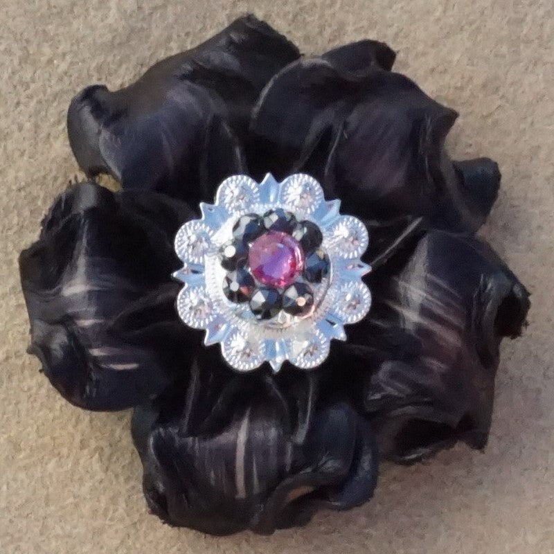 Black Gardenia Leather Flowers - 1" Crystal Conchos - Options — view 3