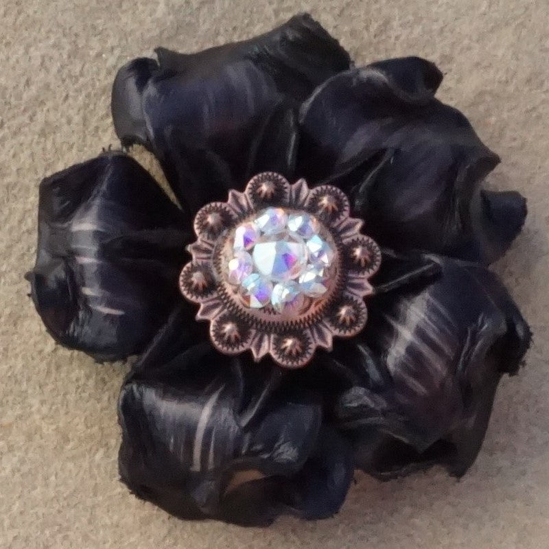 Black Gardenia Leather Flowers - 1" Crystal Conchos - Options — view 5