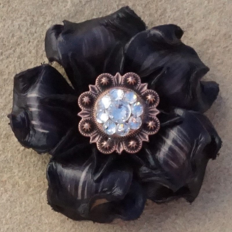 Black Gardenia Leather Flowers - 1" Crystal Conchos - Options — view 7