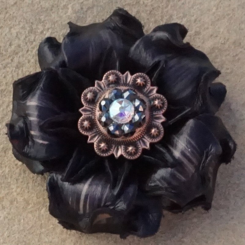 Black Gardenia Leather Flowers - 1" Crystal Conchos - Options — view 2