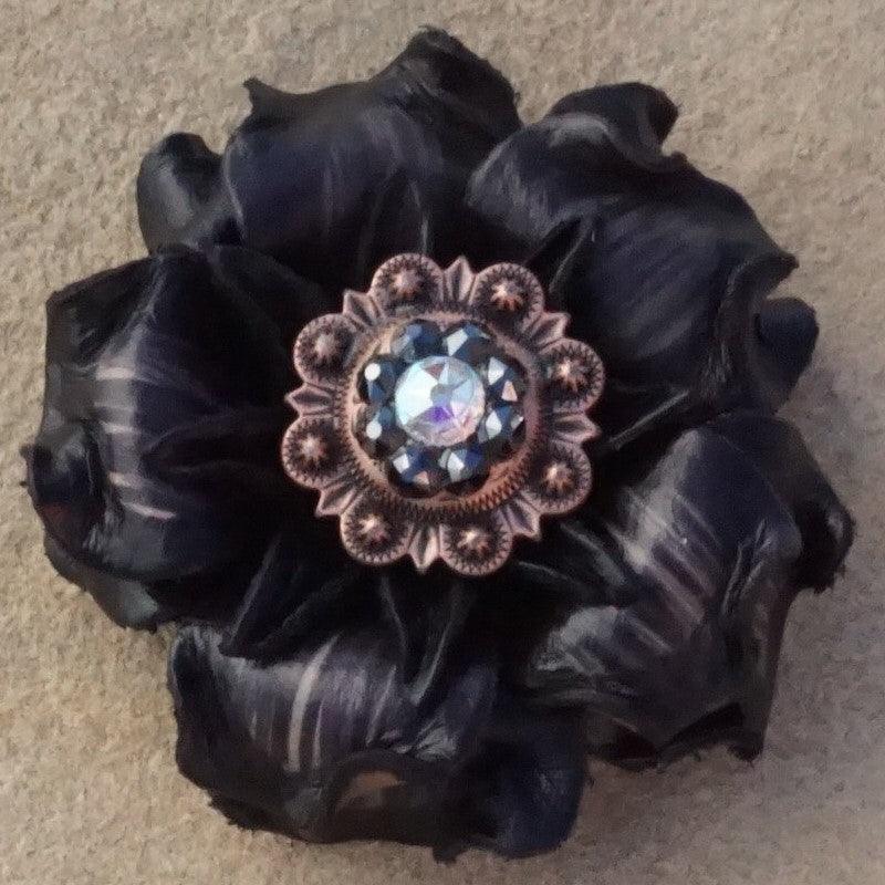 Black Gardenia Flower With Copper Jet & AB 1" Concho