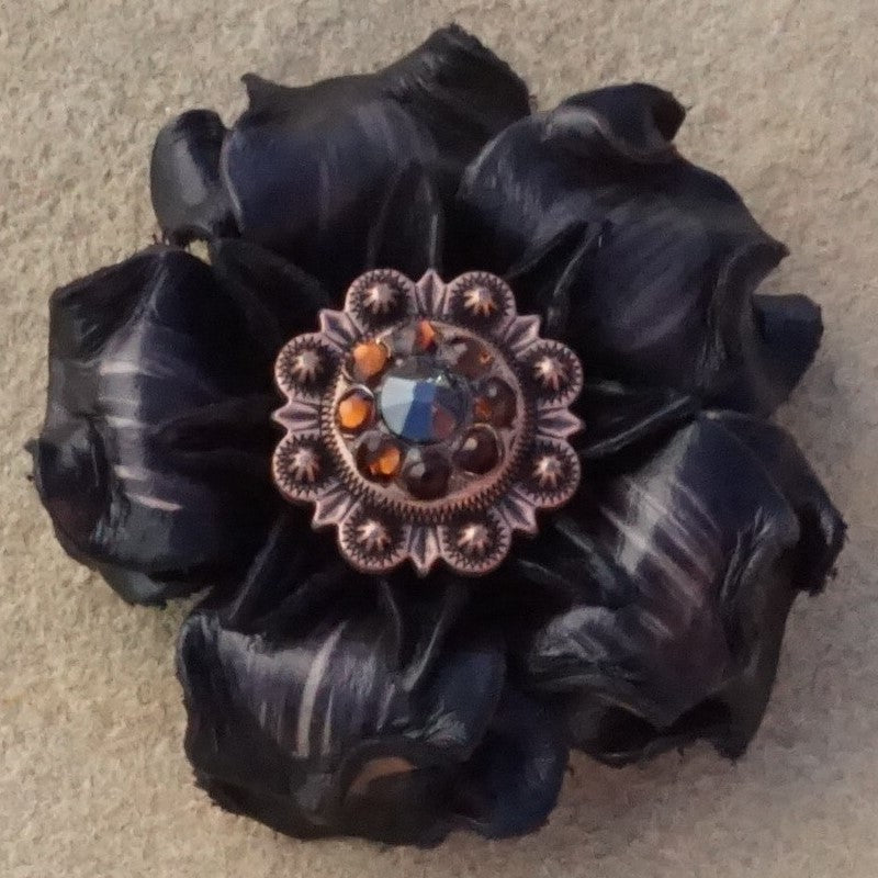 Black Gardenia Leather Flowers - 1" Crystal Conchos - Options — view 6
