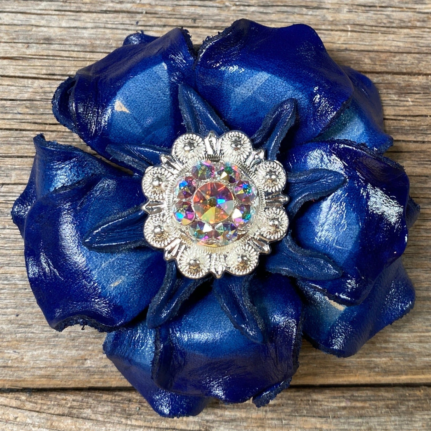 Blue Gardenia Leather Flowers - 1" Crystal Conchos - Options — view 3