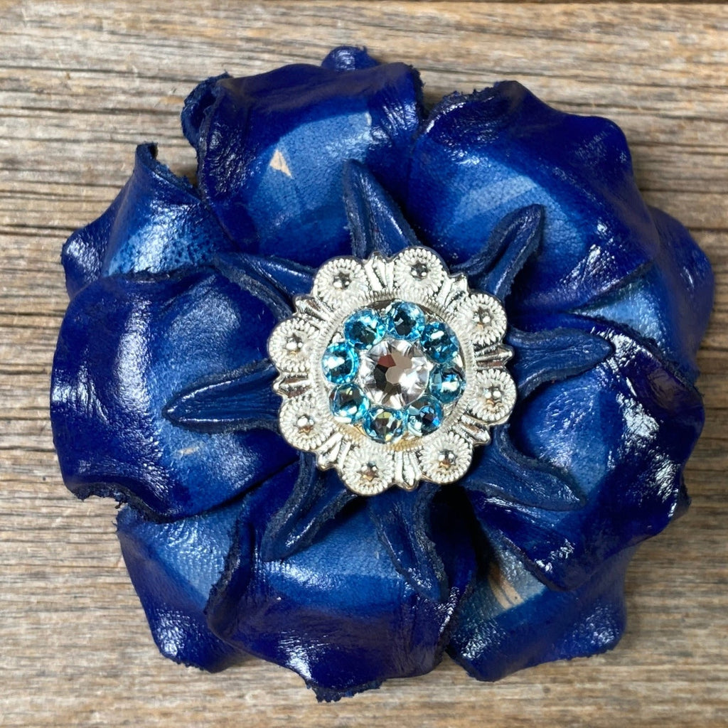 Blue Gardenia Leather Flowers - 1" Crystal Conchos - Options — view 5