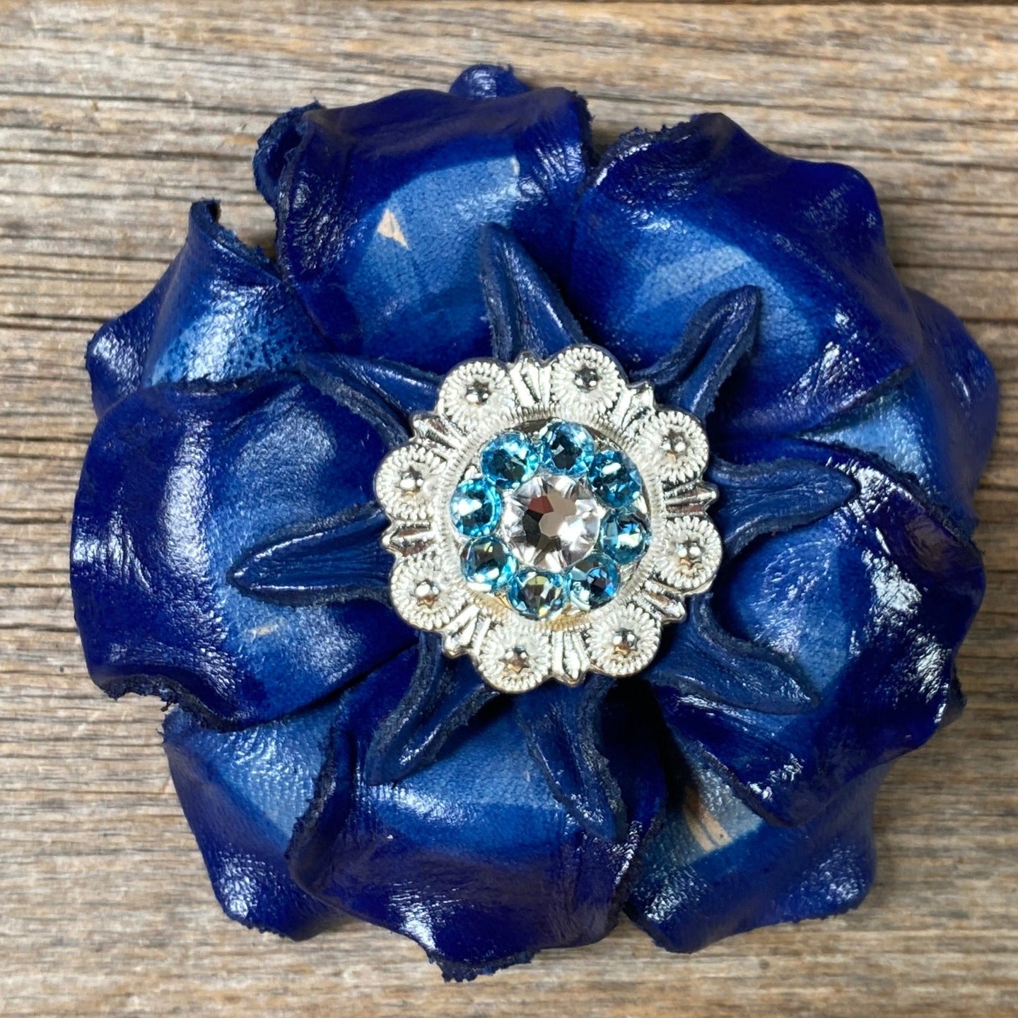 Blue Gardenia Leather Flowers - 1" Crystal Conchos - Options — view 5