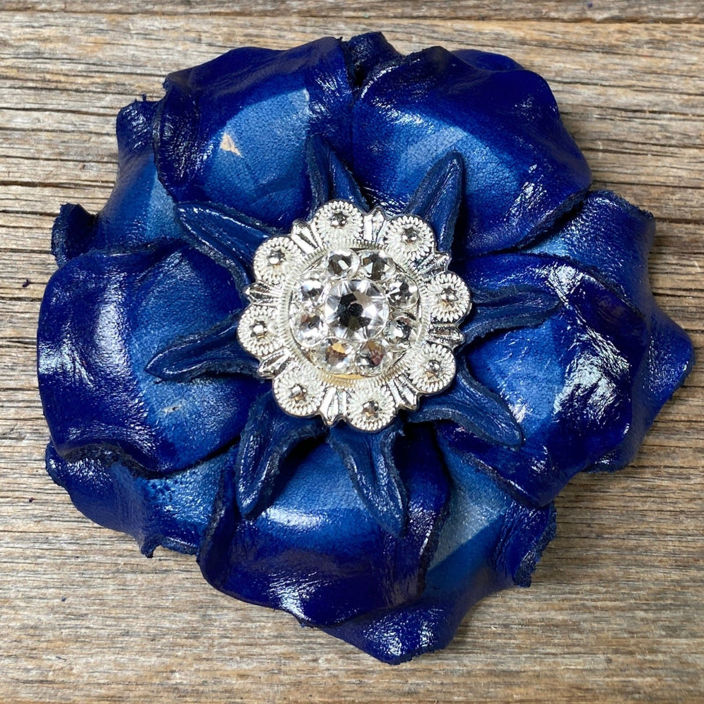 Blue Gardenia Leather Flowers - 1" Crystal Conchos - Options — view 4