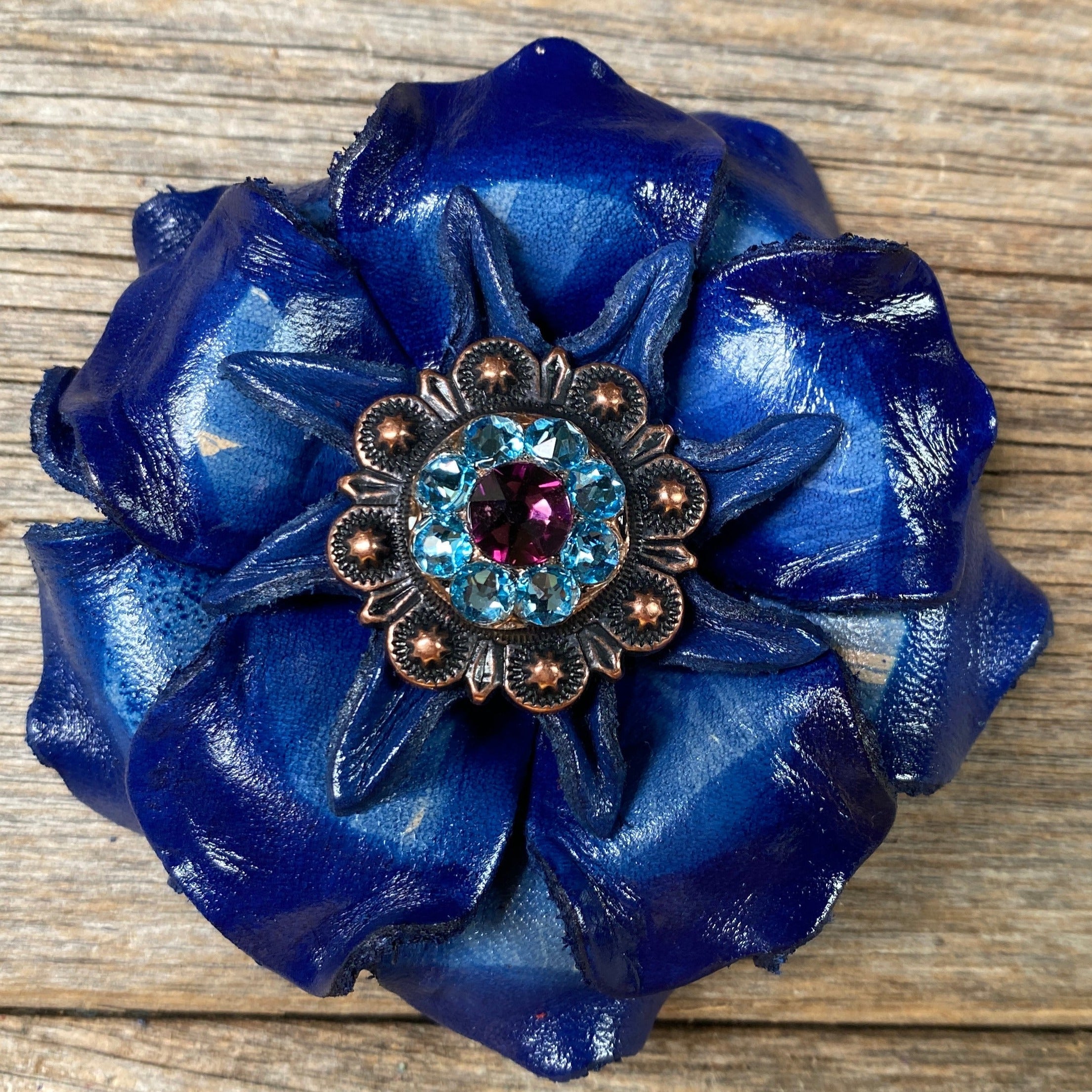 Blue Gardenia Leather Flowers - 1" Crystal Conchos - Options — view 7