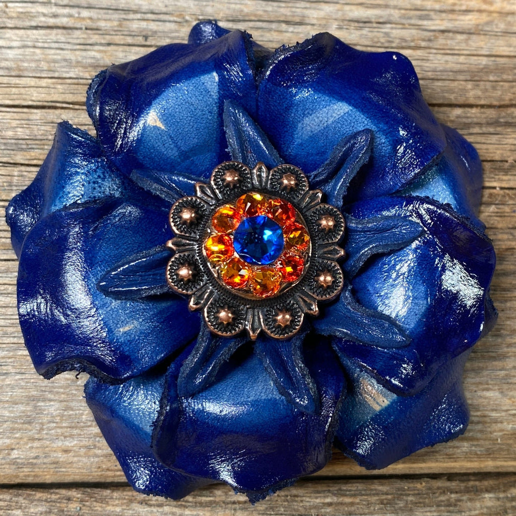 Blue Gardenia Leather Flowers - 1" Crystal Conchos - Options — view 6