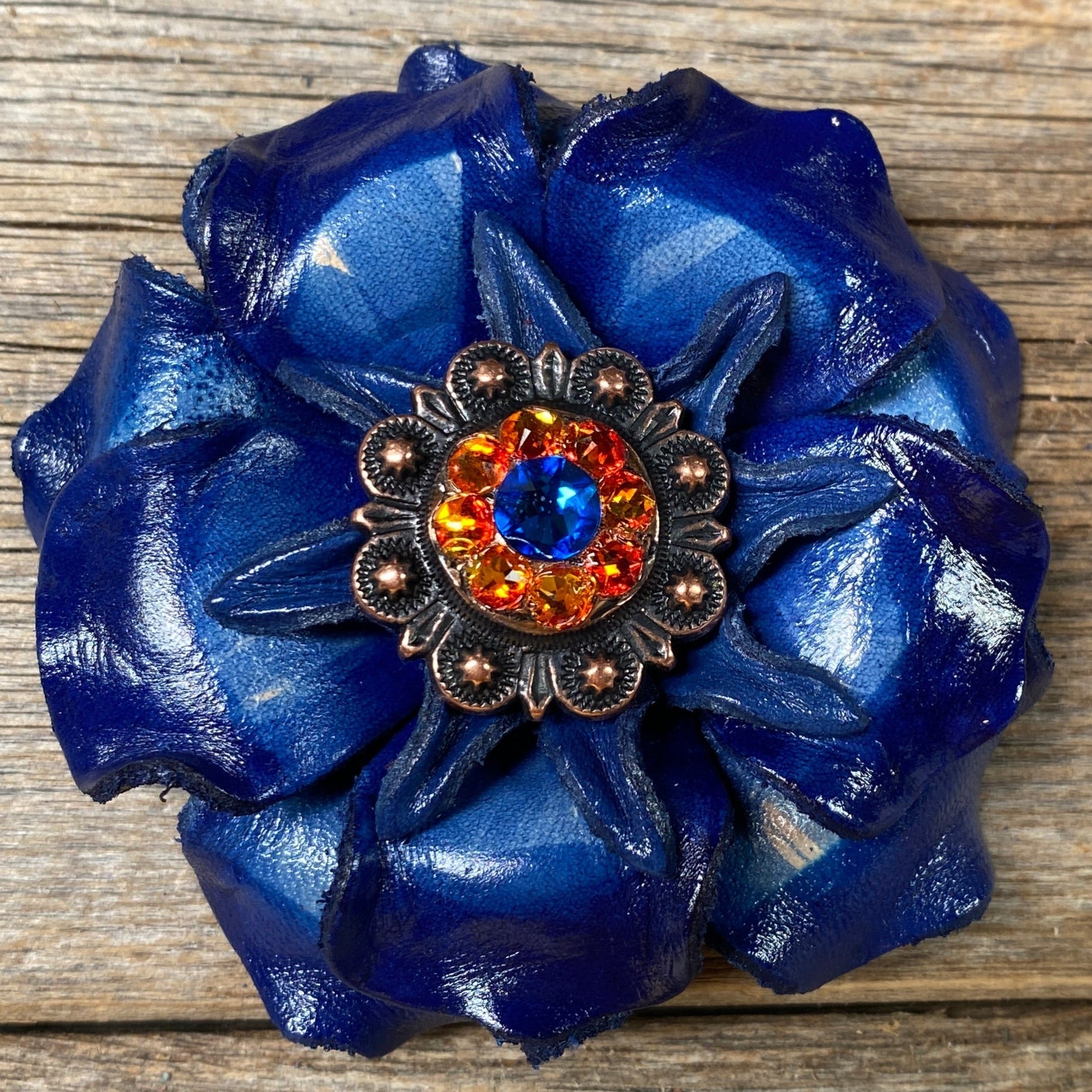 Blue Gardenia Leather Flowers - 1" Crystal Conchos - Options — view 6