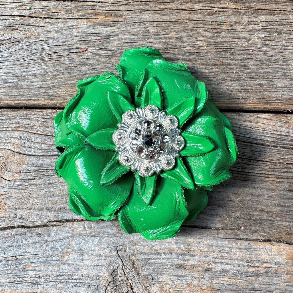 Green Gardenia Leather Flowers - 1" Crystal Conchos - Options — view 4
