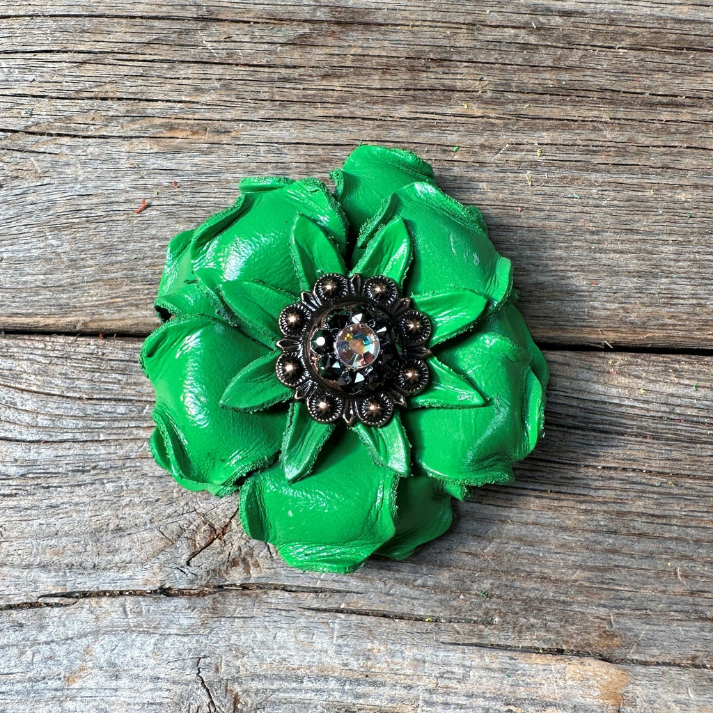 Green Gardenia Leather Flowers - 1" Crystal Conchos - Options — view 7