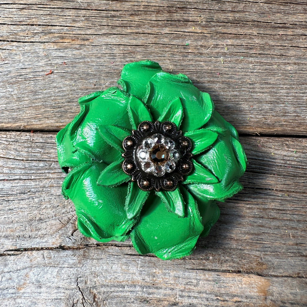 Green Gardenia Leather Flowers - 1" Crystal Conchos - Options — view 10
