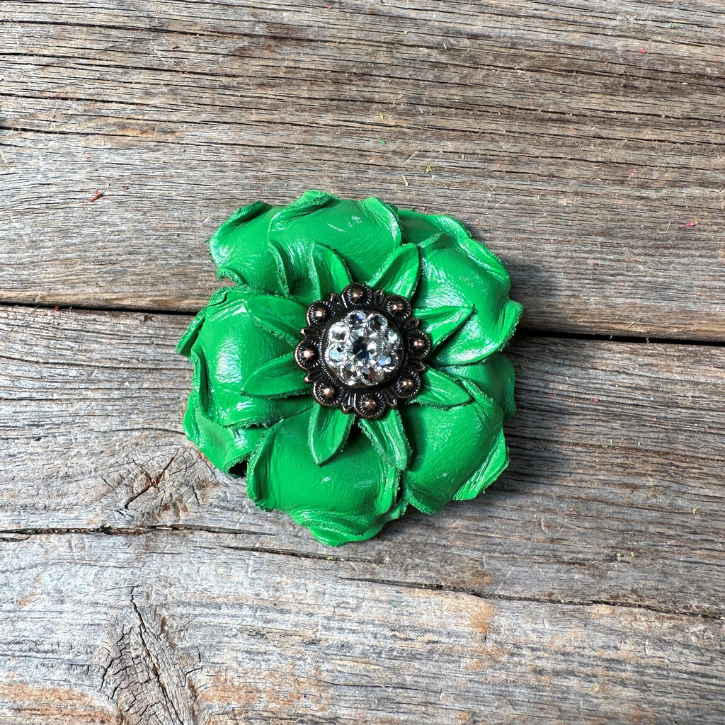 Green Gardenia Leather Flowers - 1" Crystal Conchos - Options — view 5