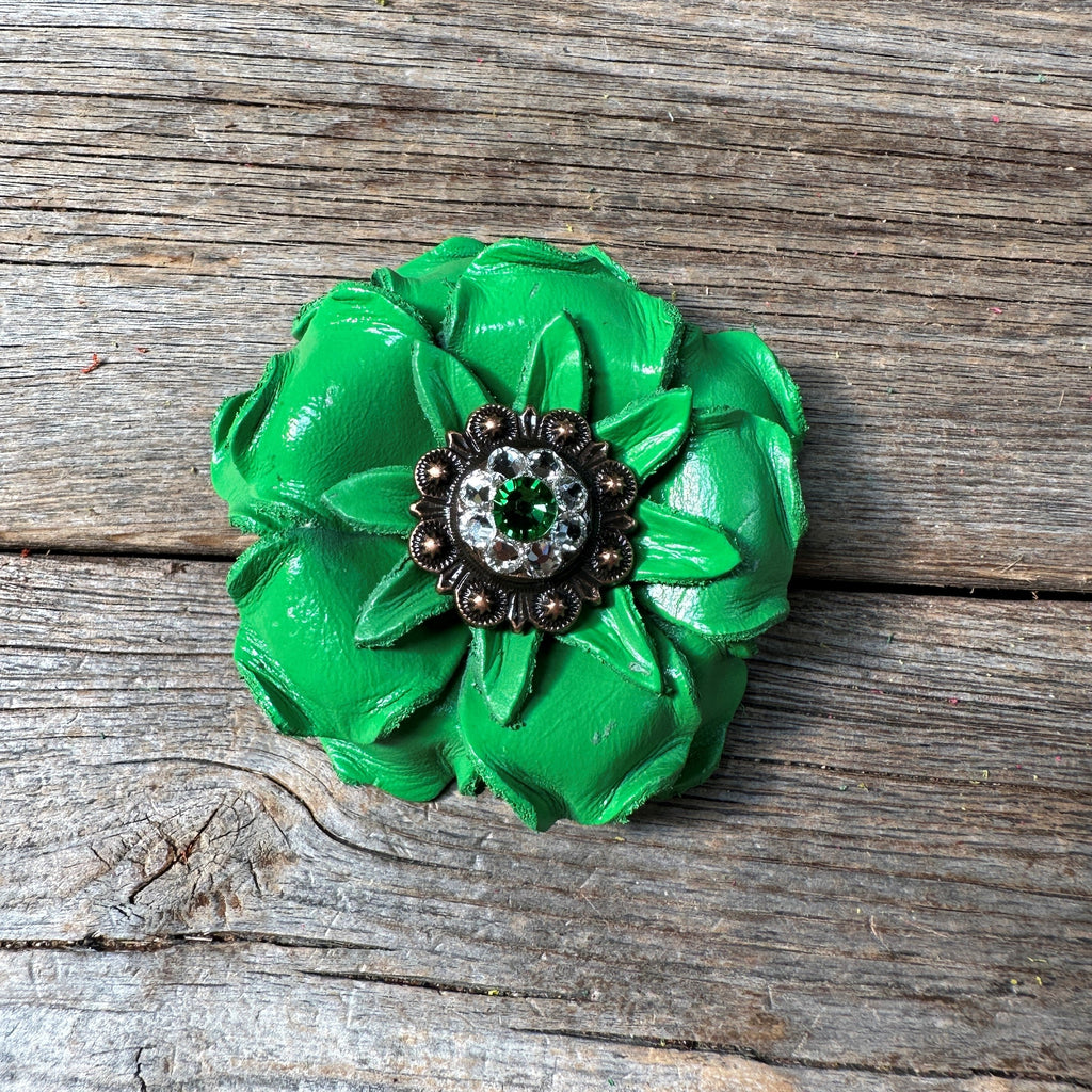 Green Gardenia Leather Flowers - 1" Crystal Conchos - Options — view 2
