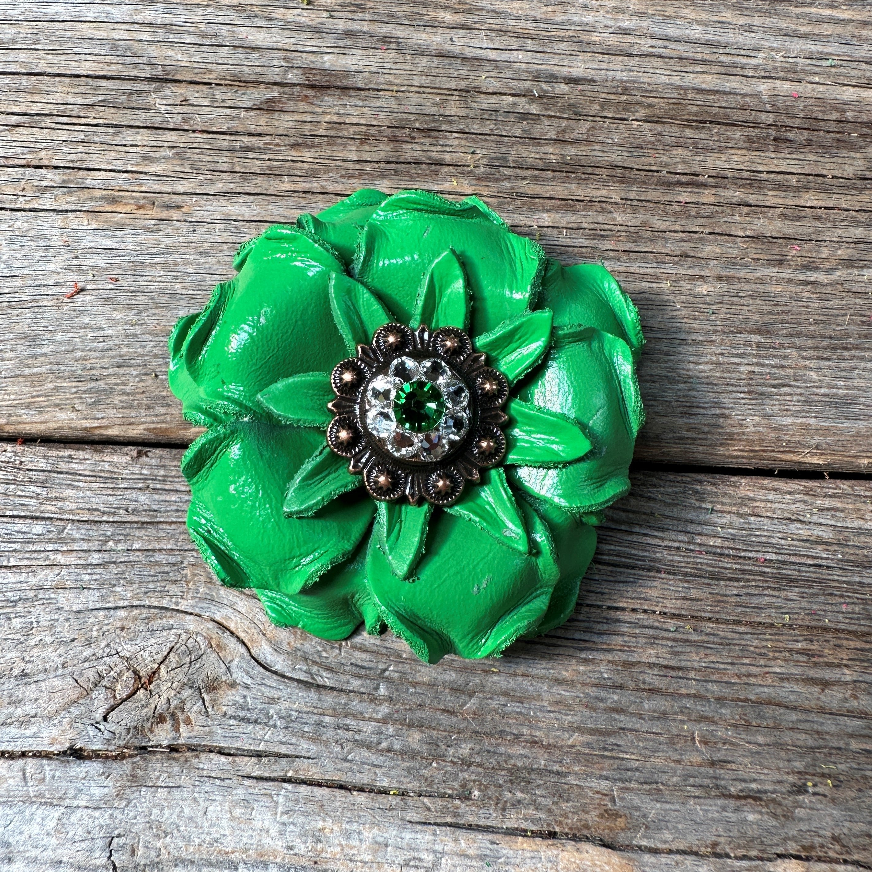 Green Gardenia Leather Flowers - 1" Crystal Conchos - Options — view 2