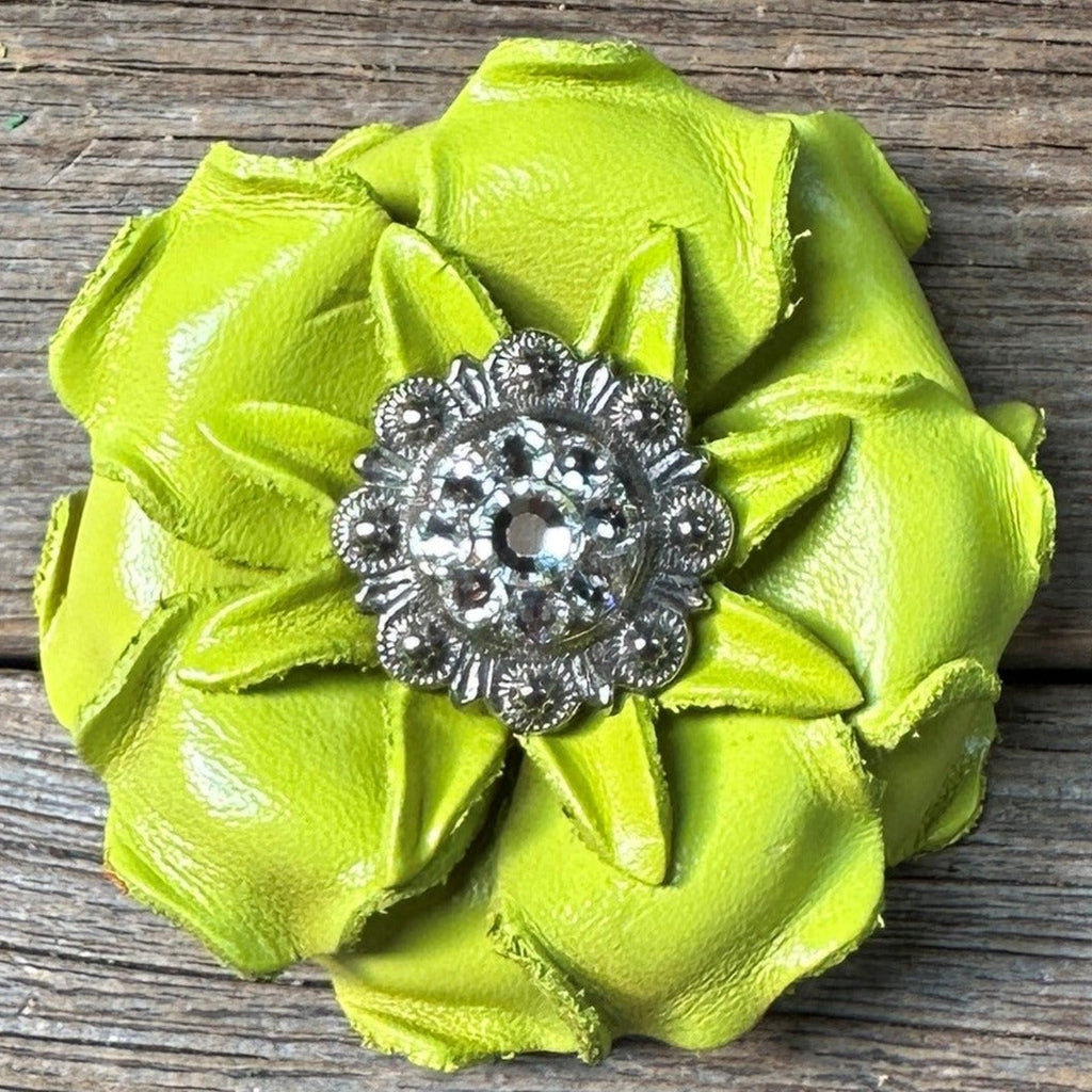 Lime Gardenia Leather Flowers - 1" Crystal Conchos - Options — view 5