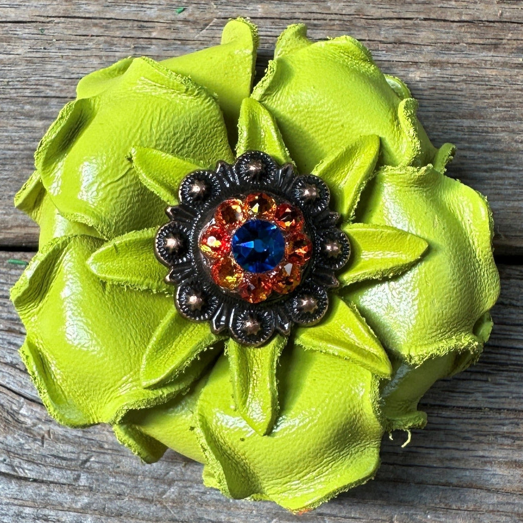 Lime Gardenia Leather Flowers - 1" Crystal Conchos - Options — view 9