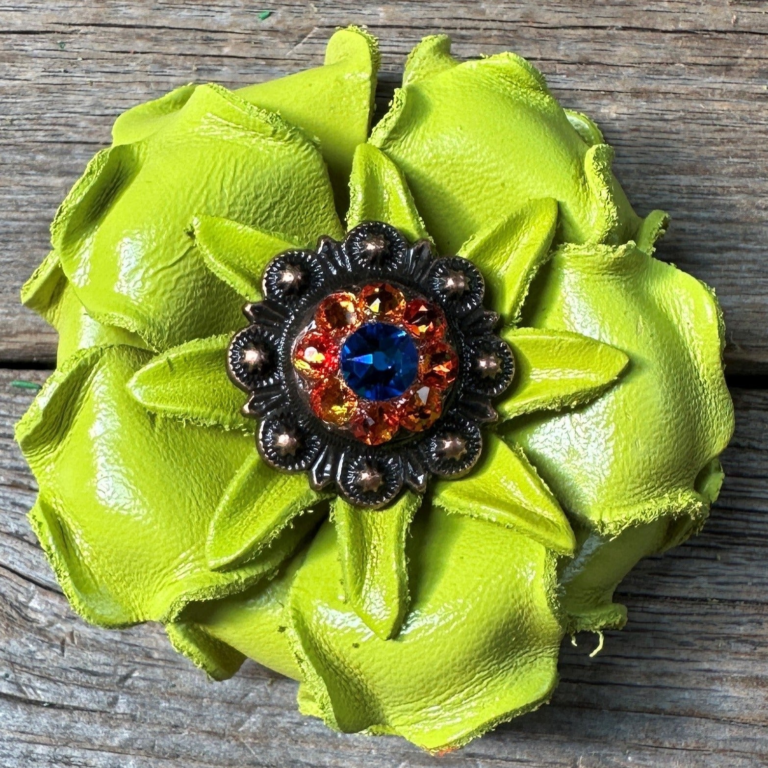 Lime Gardenia Leather Flowers - 1" Crystal Conchos - Options — view 9