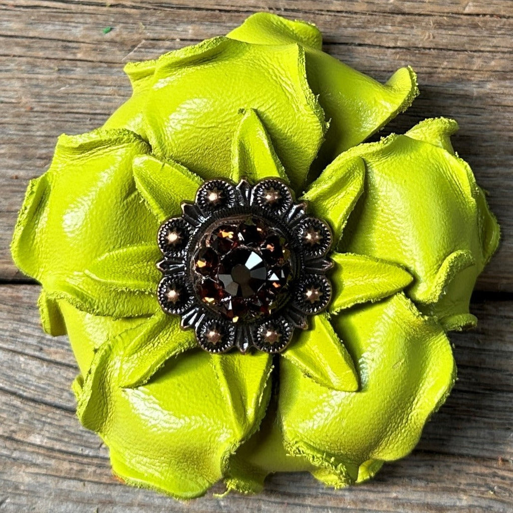 Lime Gardenia Leather Flowers - 1" Crystal Conchos - Options — view 10