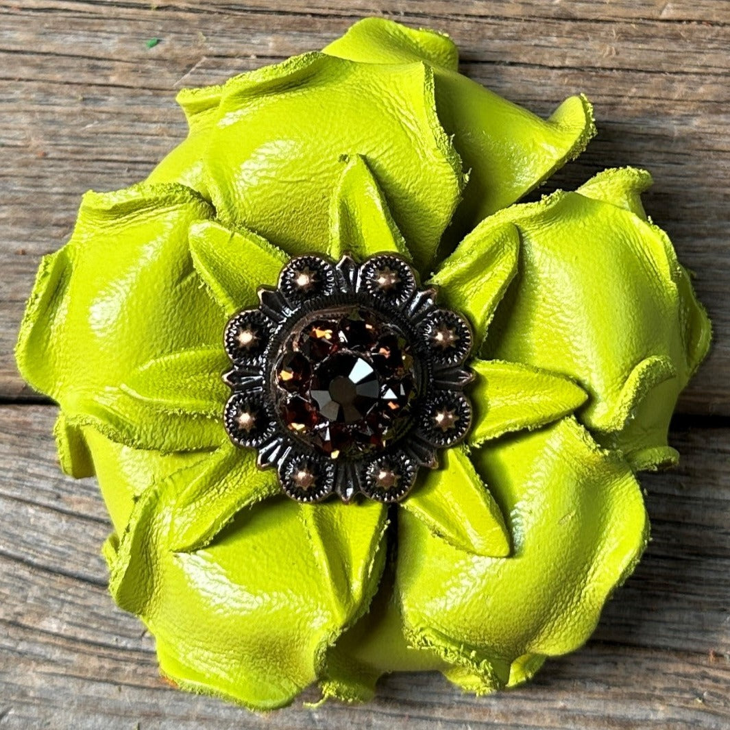 Lime Gardenia Leather Flowers - 1" Crystal Conchos - Options — view 10