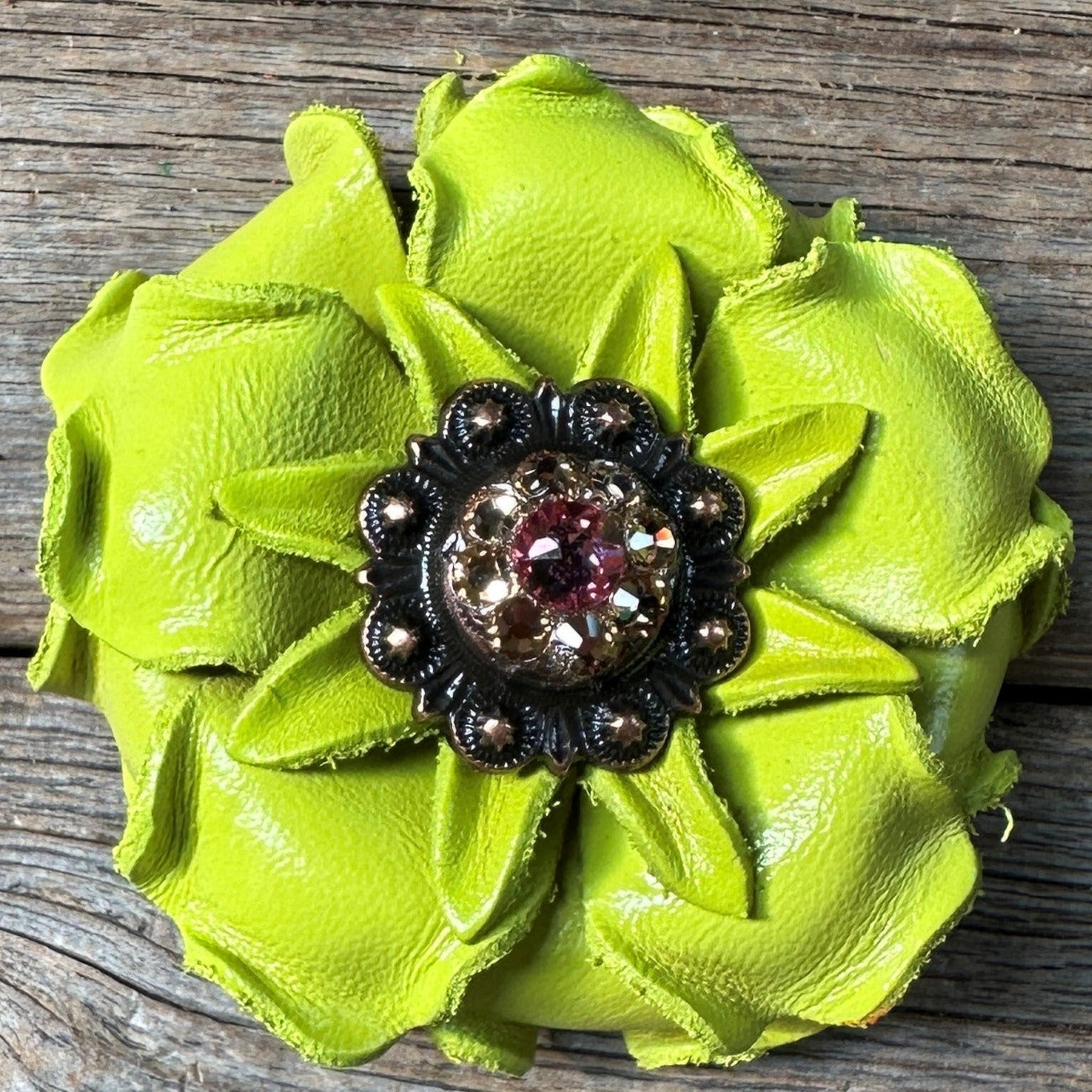 Lime Gardenia Leather Flowers - 1" Crystal Conchos - Options — view 8