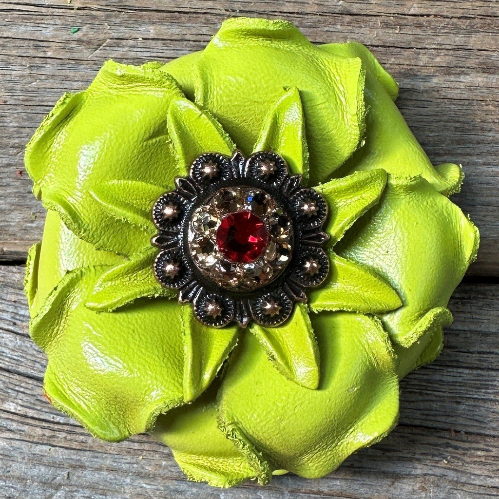 Lime Gardenia Leather Flowers - 1" Crystal Conchos - Options — view 4