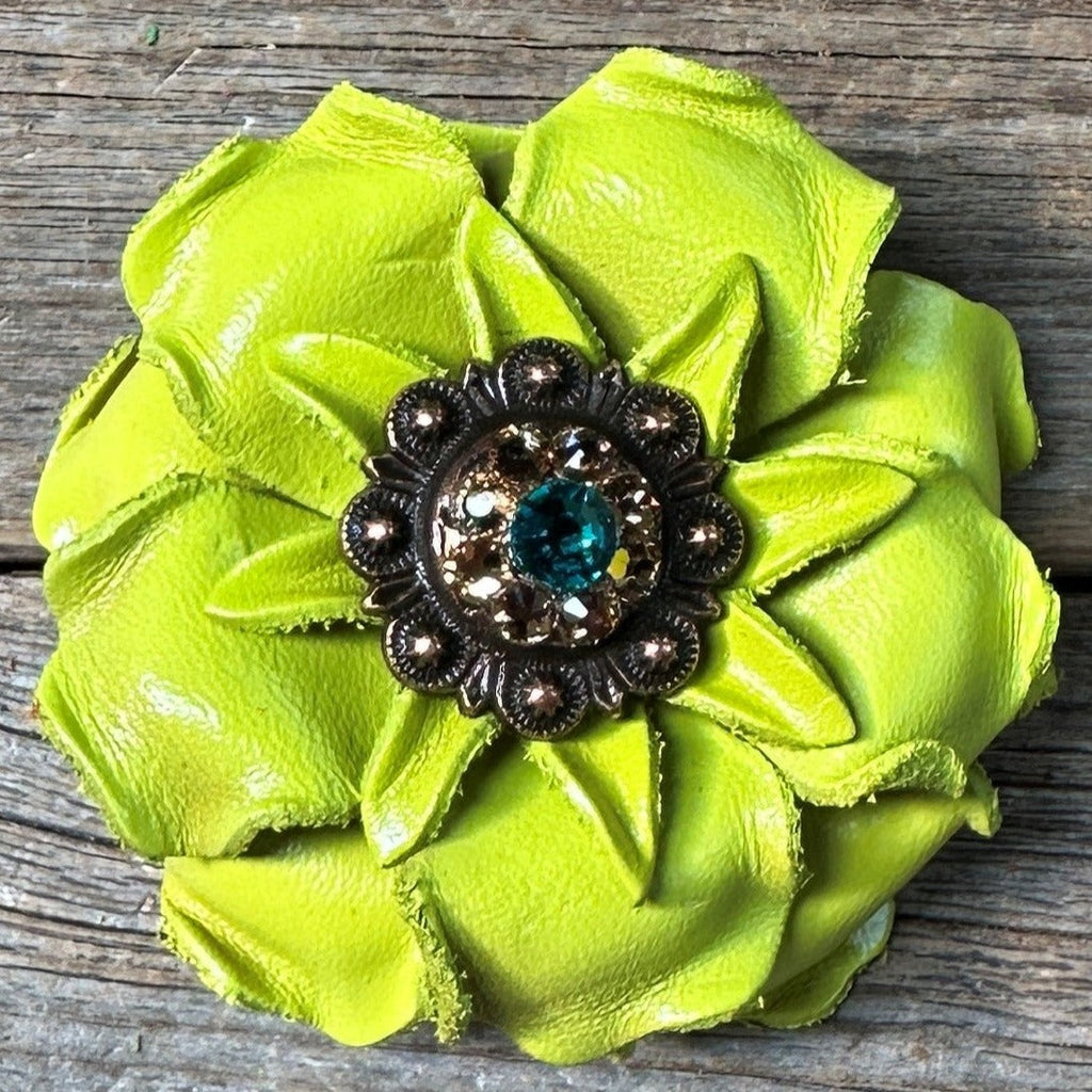 Lime Gardenia Leather Flowers - 1" Crystal Conchos - Options — view 2
