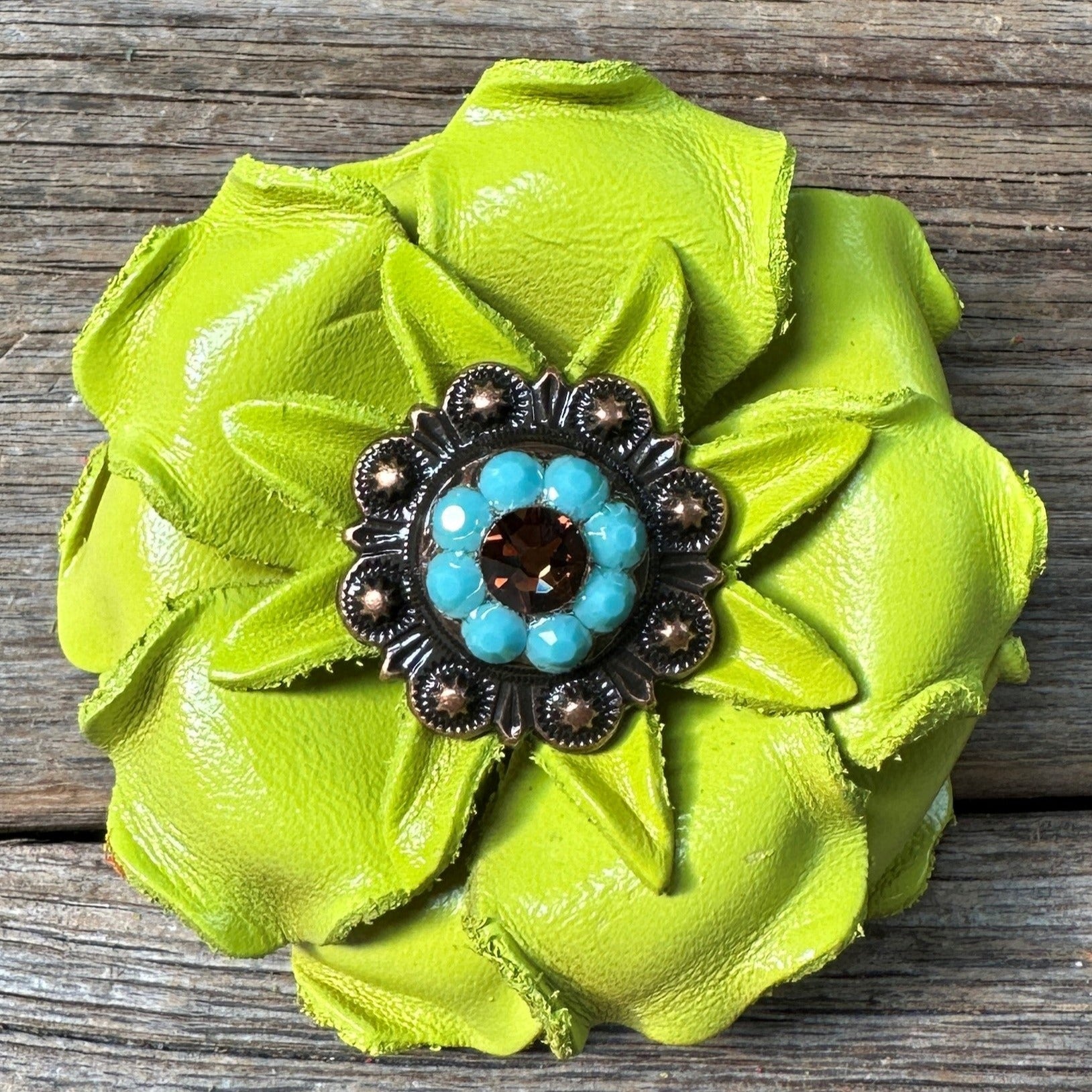 Lime Gardenia Leather Flowers - 1" Crystal Conchos - Options — view 6