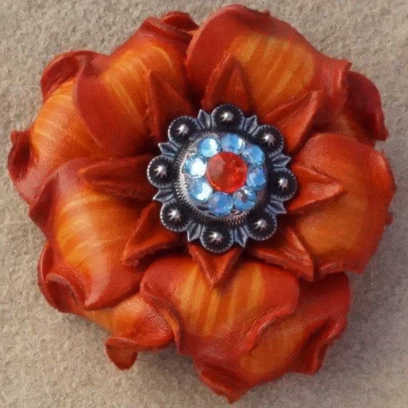 Orange Gardenia Leather Flowers - 1" Crystal Conchos - Options — view 9