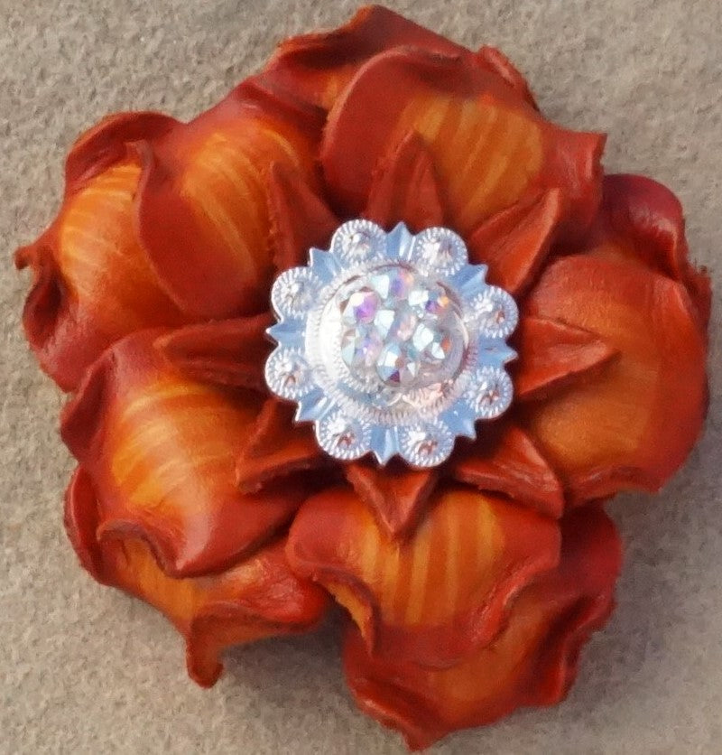 Orange Gardenia Leather Flowers - 1" Crystal Conchos - Options — view 8