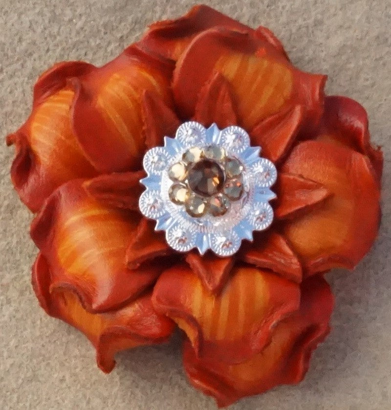 Orange Gardenia Leather Flowers - 1" Crystal Conchos - Options — view 4