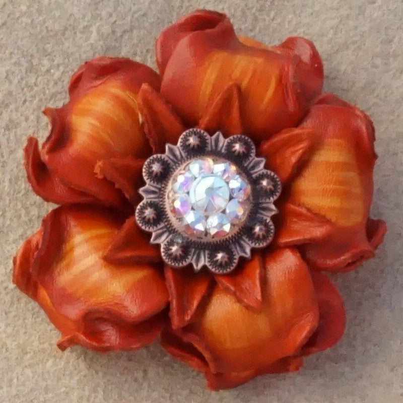 Orange Gardenia Leather Flowers - 1" Crystal Conchos - Options — view 5