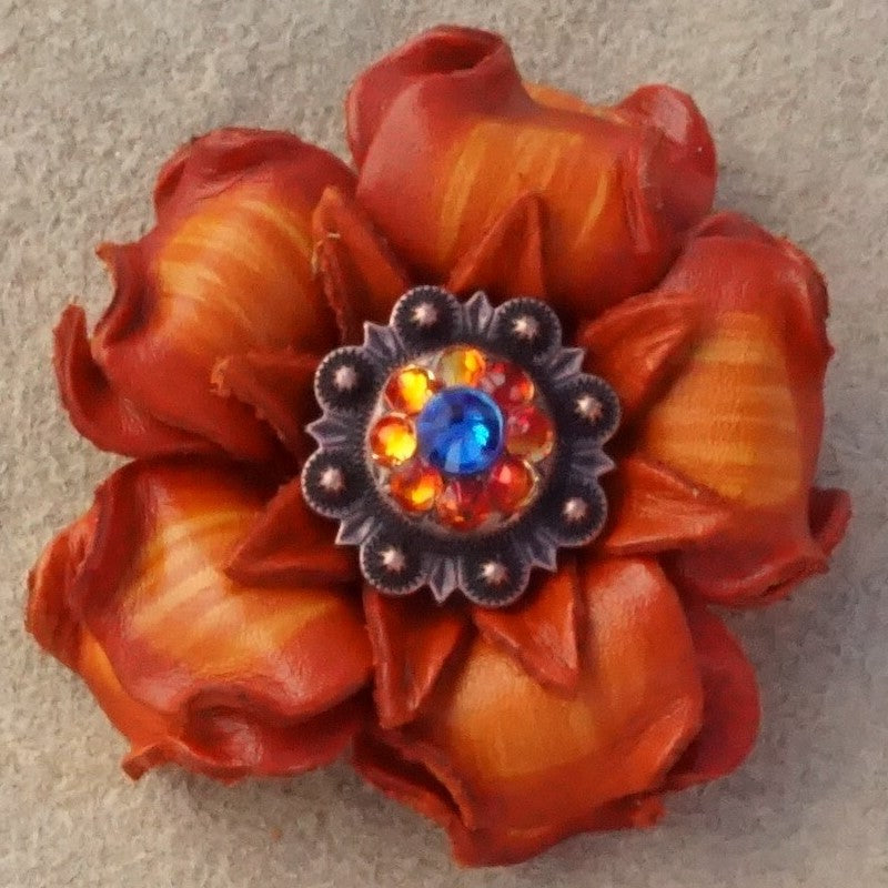 Orange Gardenia Leather Flowers - 1" Crystal Conchos - Options — view 6