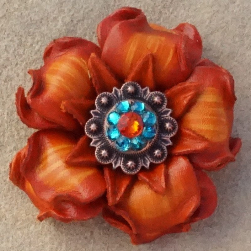 Orange Gardenia Leather Flowers - 1" Crystal Conchos - Options — view 7